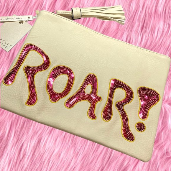 Killer Cool ROAR Tiger clawed Wristlet clutch Faux Leather and sequins. NWT - Picture 1 of 8